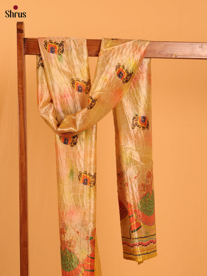 Cream Mughal Print Semi Silk Dupatta - MCL28118