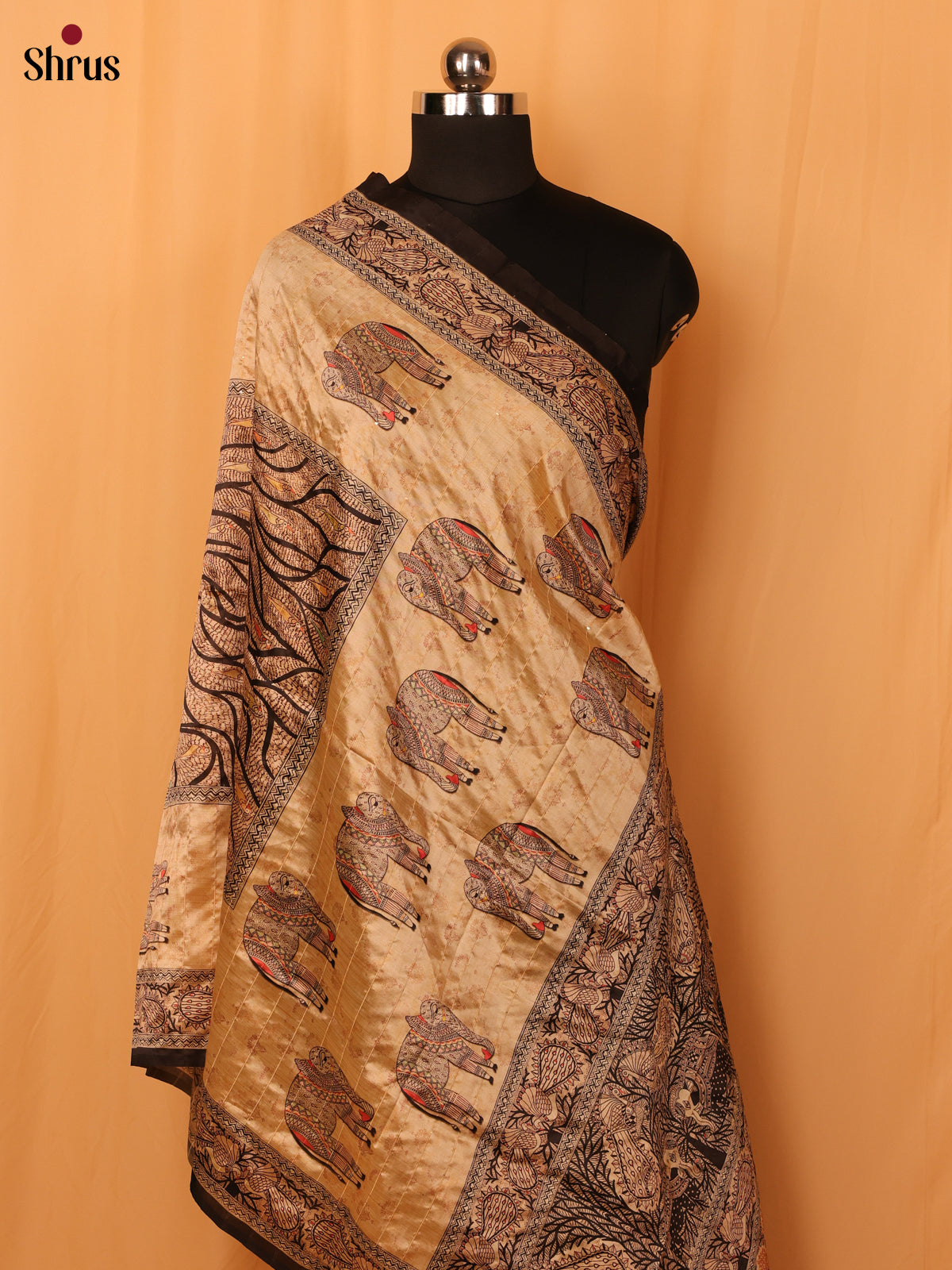 Cream Digital Print Semi Silk Dupatta - MCL28119