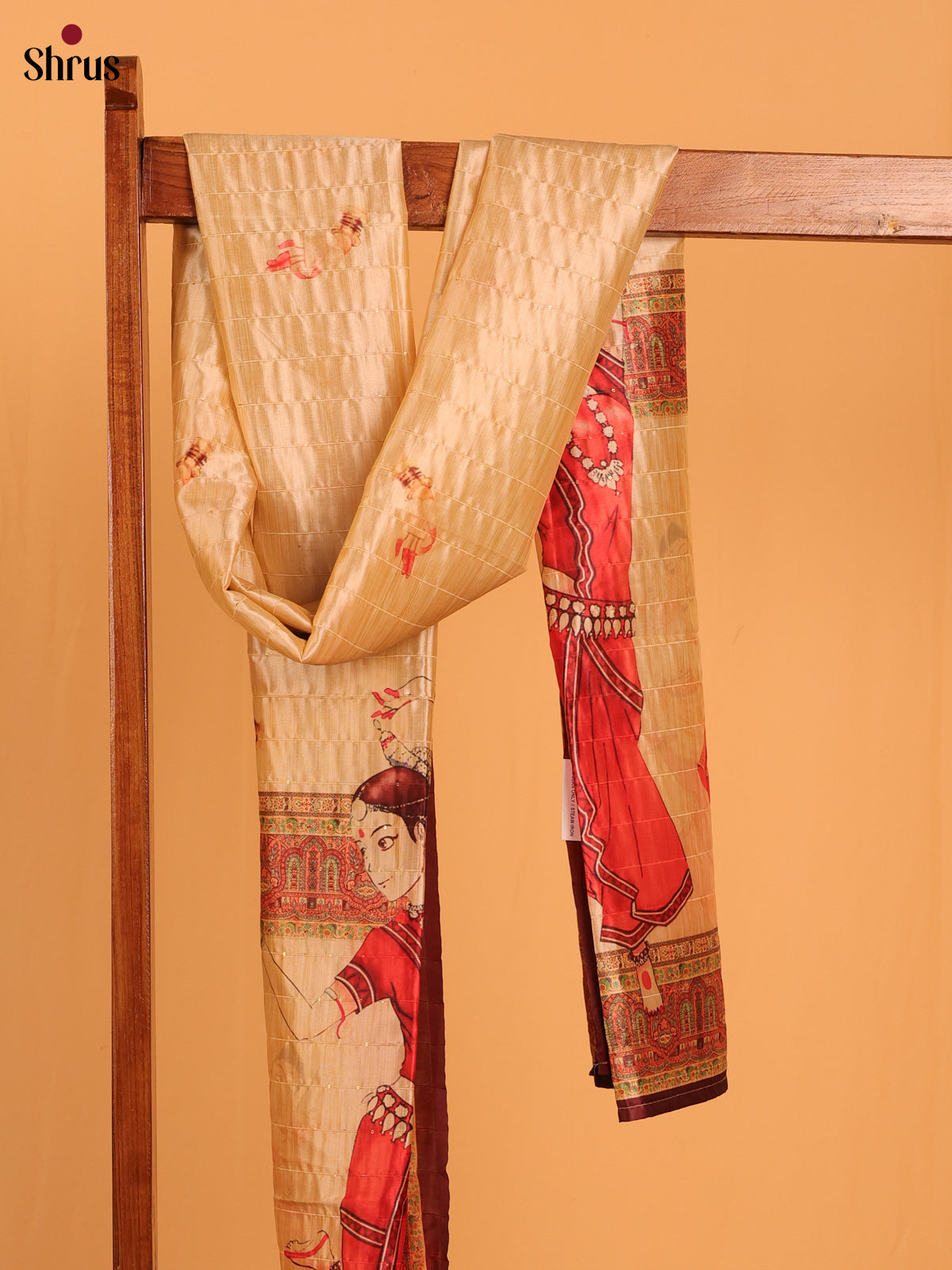 Cream Digitial Print Semi Silk Dupatta - MCL28121