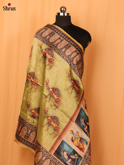 Green Mughal Print Semi Silk Dupatta - MCL28122