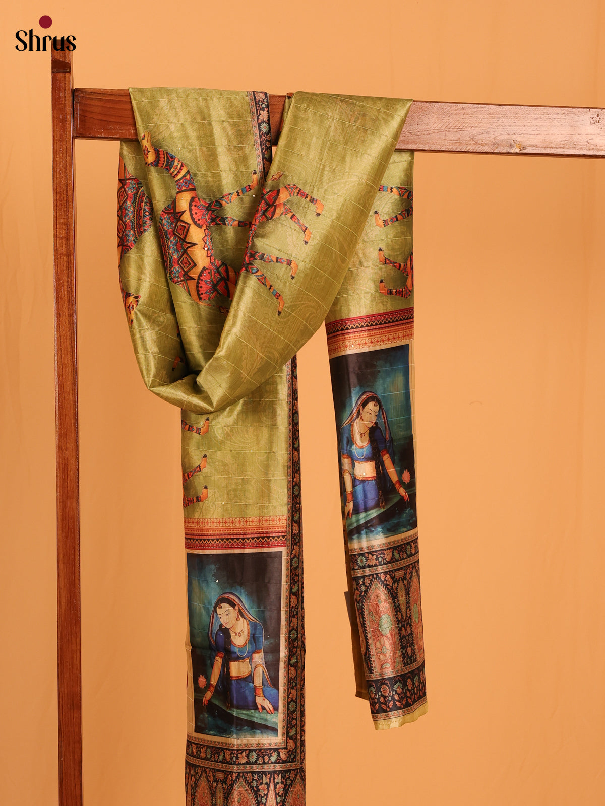 Green Mughal Print Semi Silk Dupatta - MCL28122
