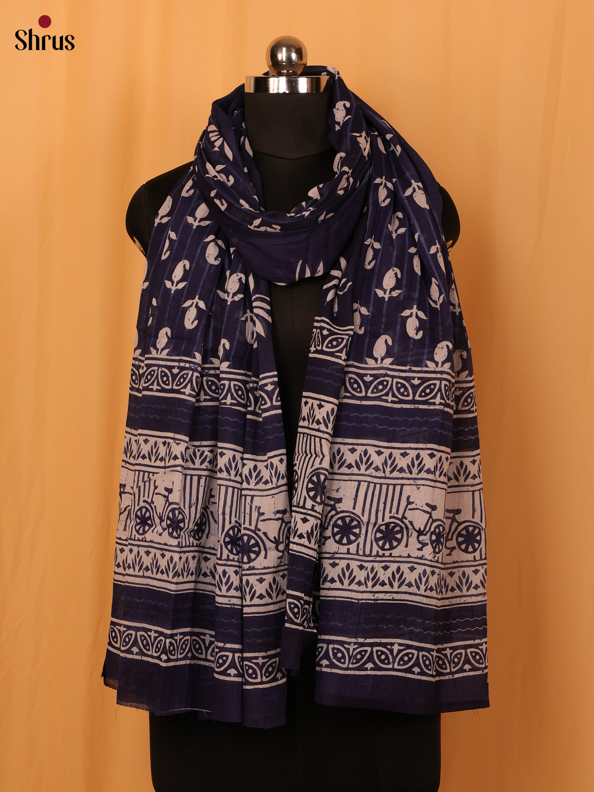 Blue Jaipuri Print Cotton Dupatta