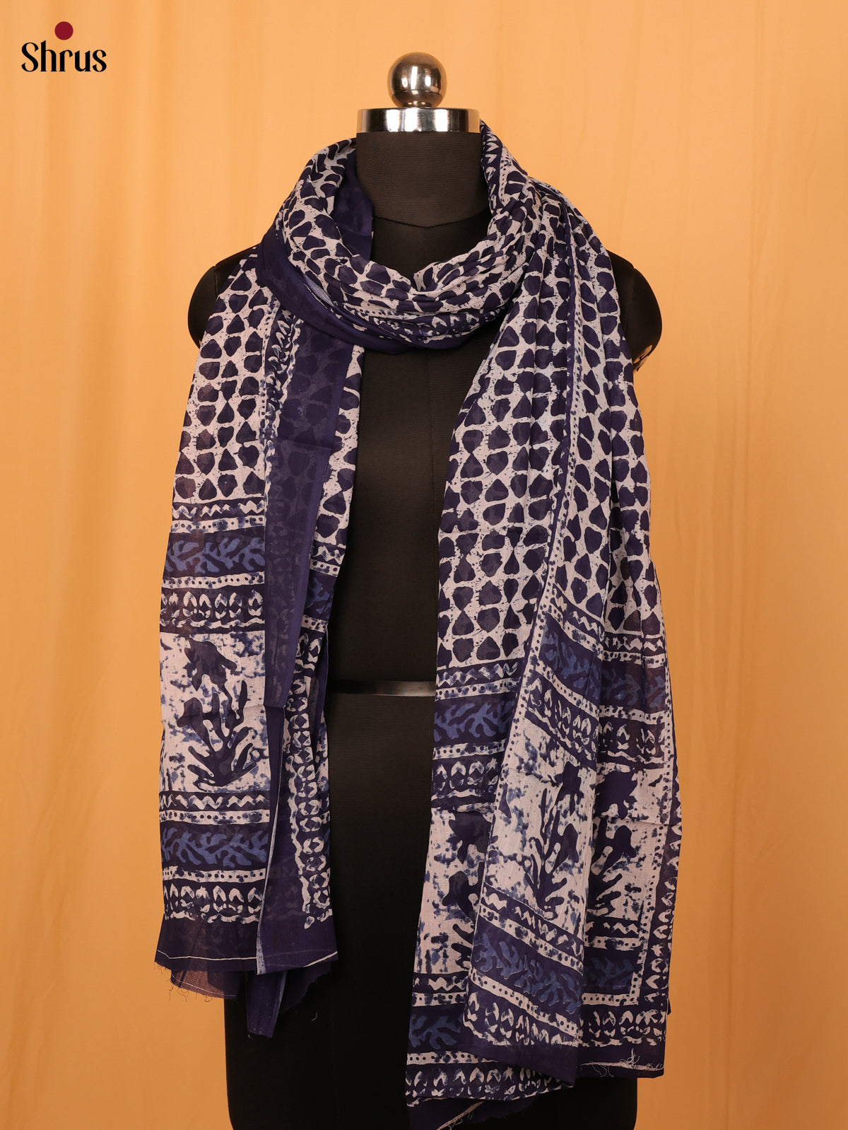 Blue Jaipuri Print Cotton Dupatta - MCL28125