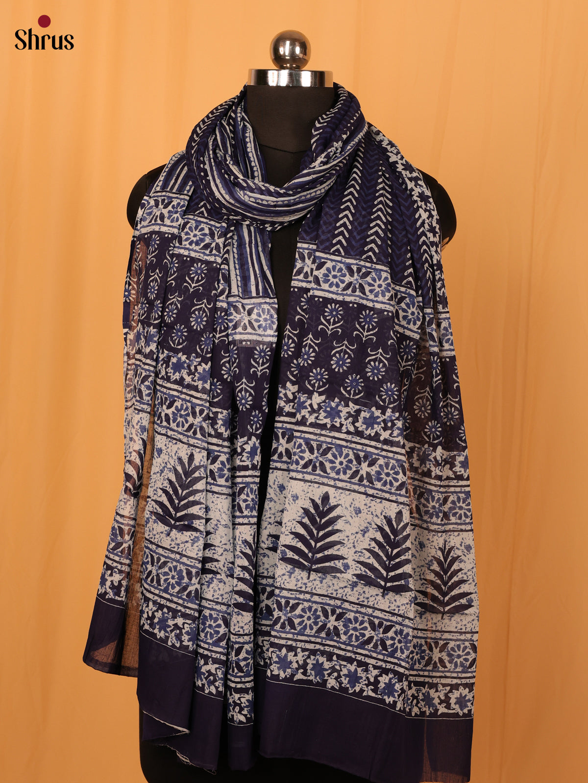 Blue Jaipuri Print Cotton Dupatta - MCL28127