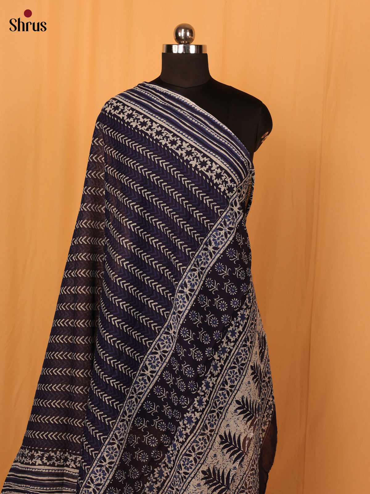 Blue Jaipuri Print Cotton Dupatta - MCL28127