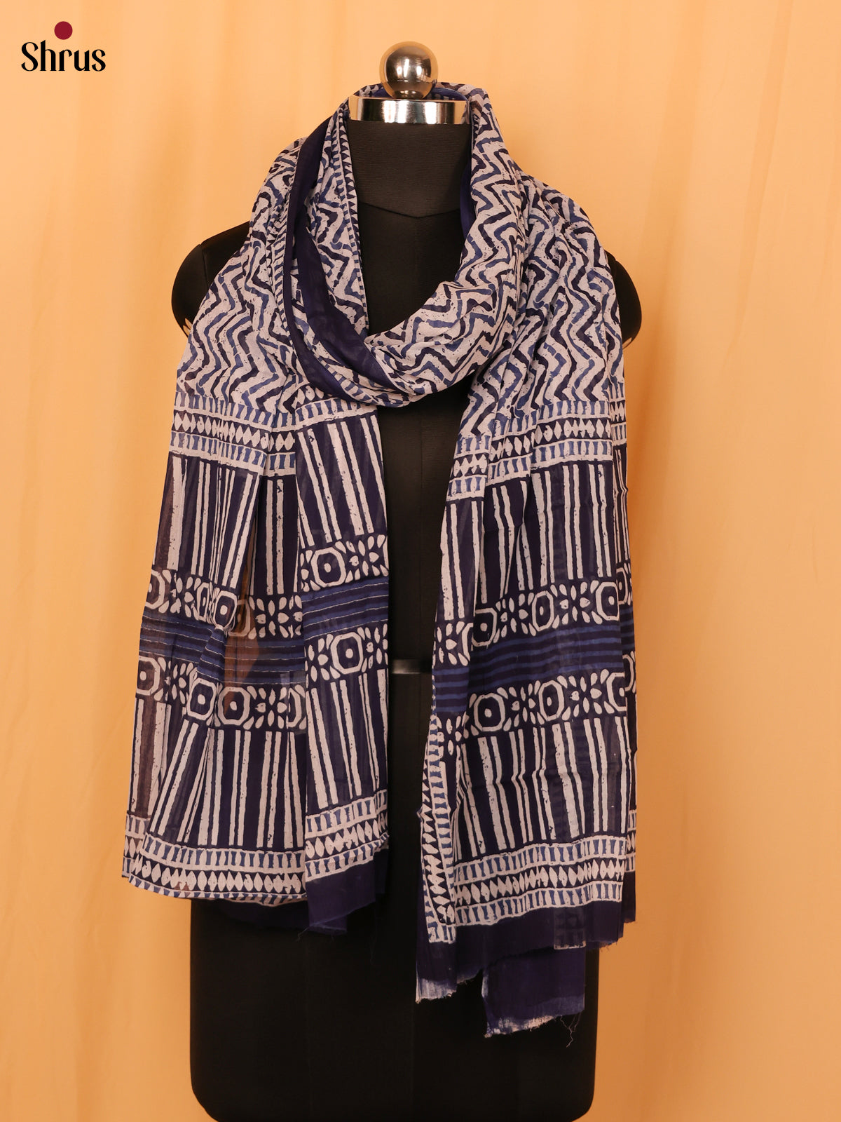 Blue Jaipuri Print Cotton Dupatta - MCL28128