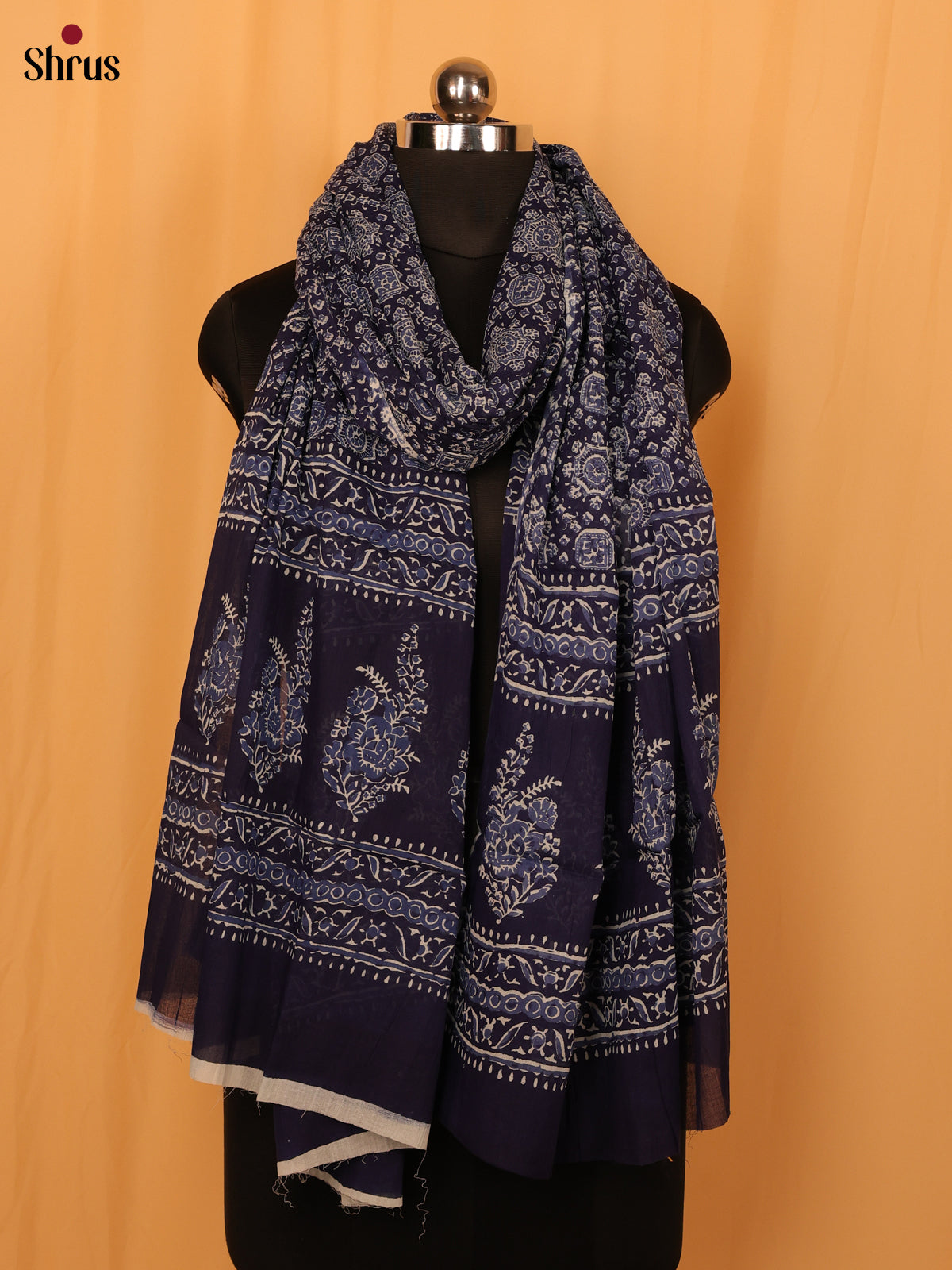 Blue Ajrakh Print Cotton Dupatta - MCL28129