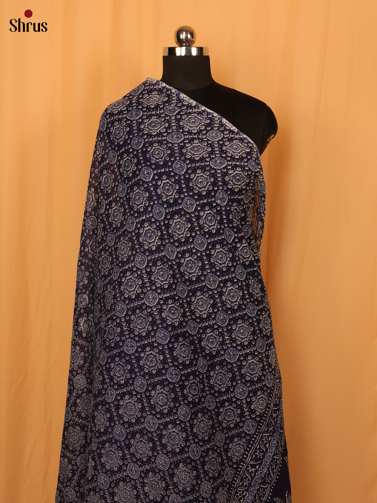 Blue Ajrakh Print Cotton Dupatta - MCL28129