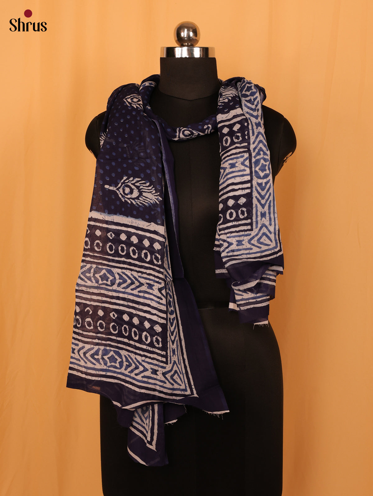 Blue Jaipuri Print Cotton Dupatta -MCL28130