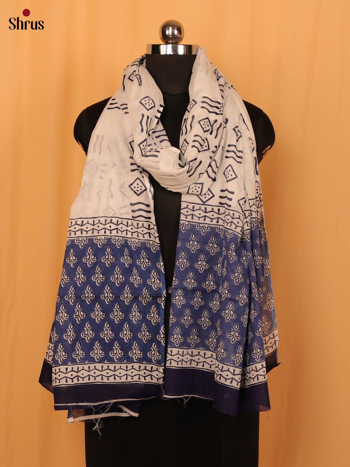 Blue Jaipuri Print Cotton Dupatta - MCL28131