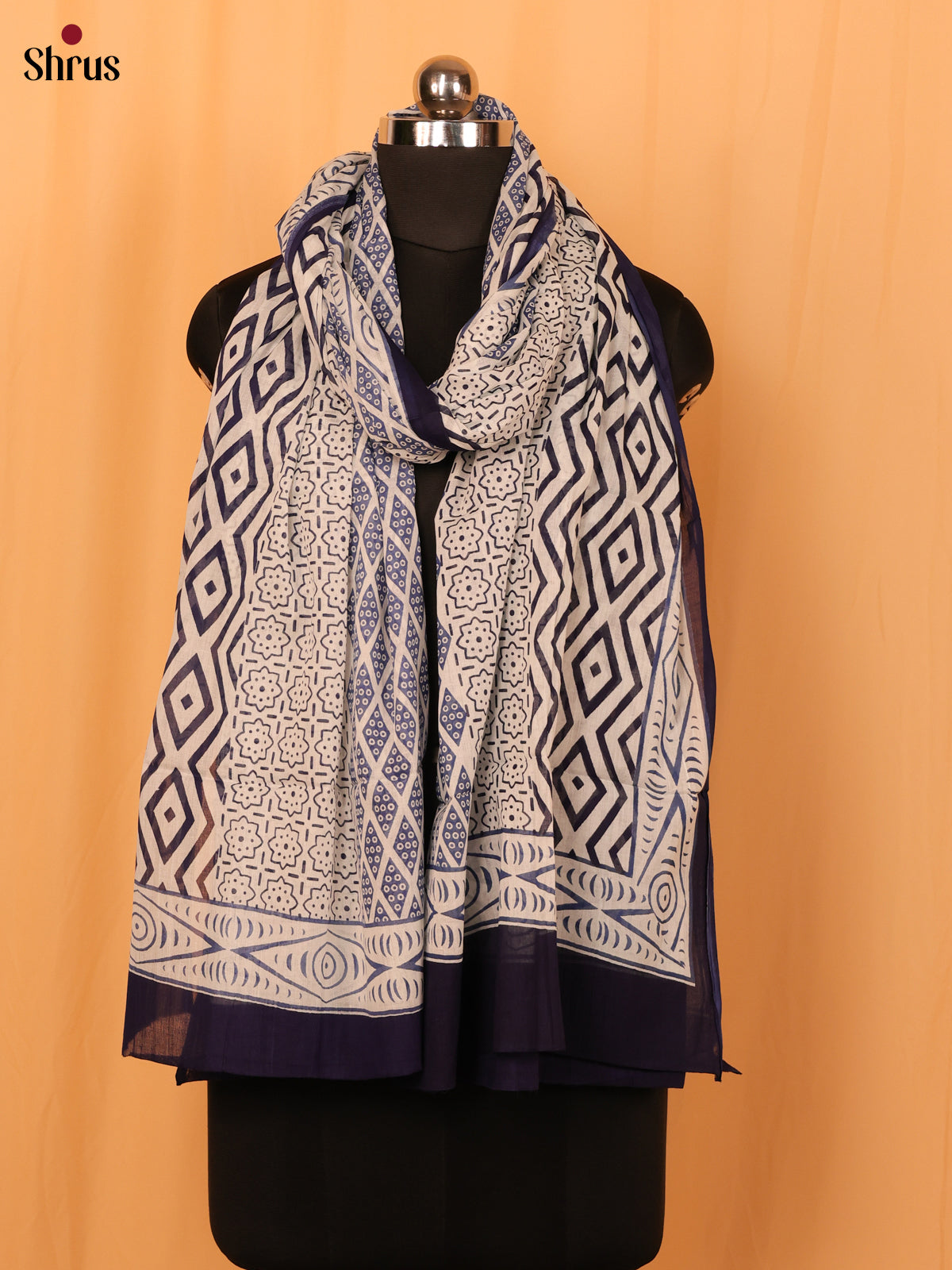 Blue Jaipuri Print Cotton Dupatta - MCL28132