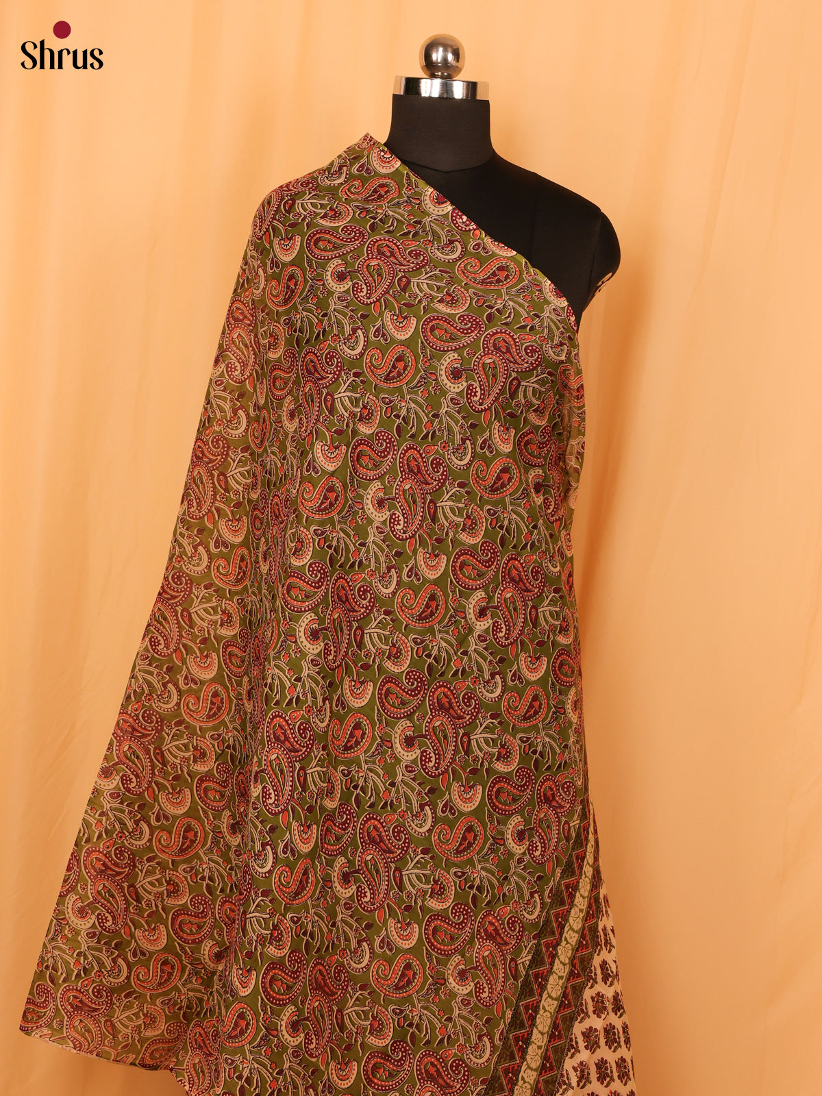 Green Kalamkari Cotton Dupatta - MCL28133