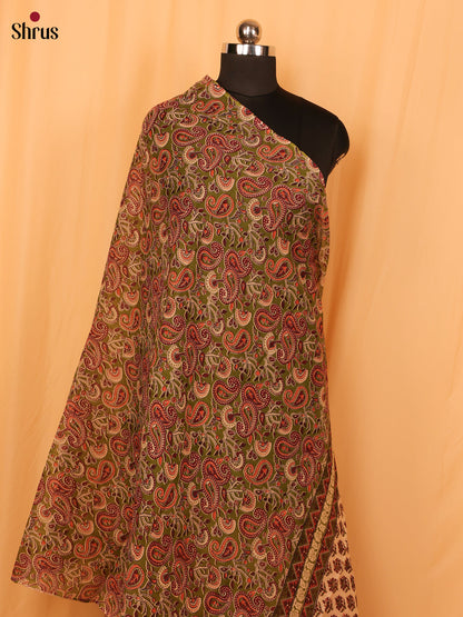 Green Kalamkari Cotton Dupatta - MCL28133