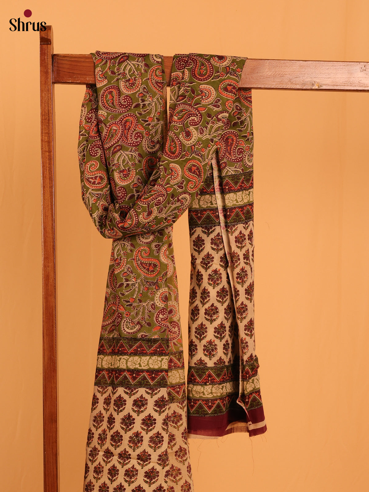 Green Kalamkari Cotton Dupatta - MCL28133