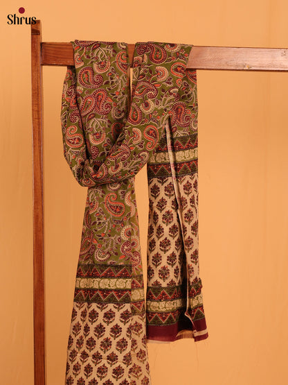 Green Kalamkari Cotton Dupatta - MCL28133