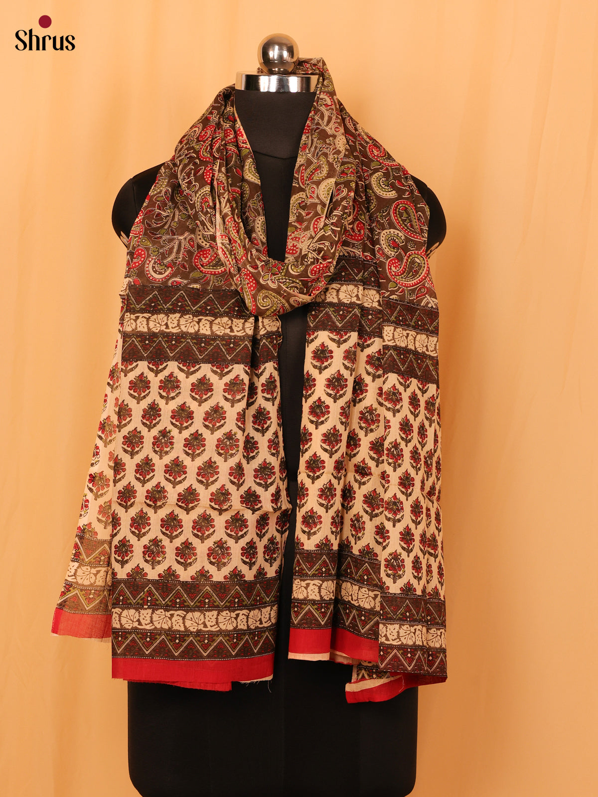 Brown Kalamkari Cotton Dupatta - MCL28134