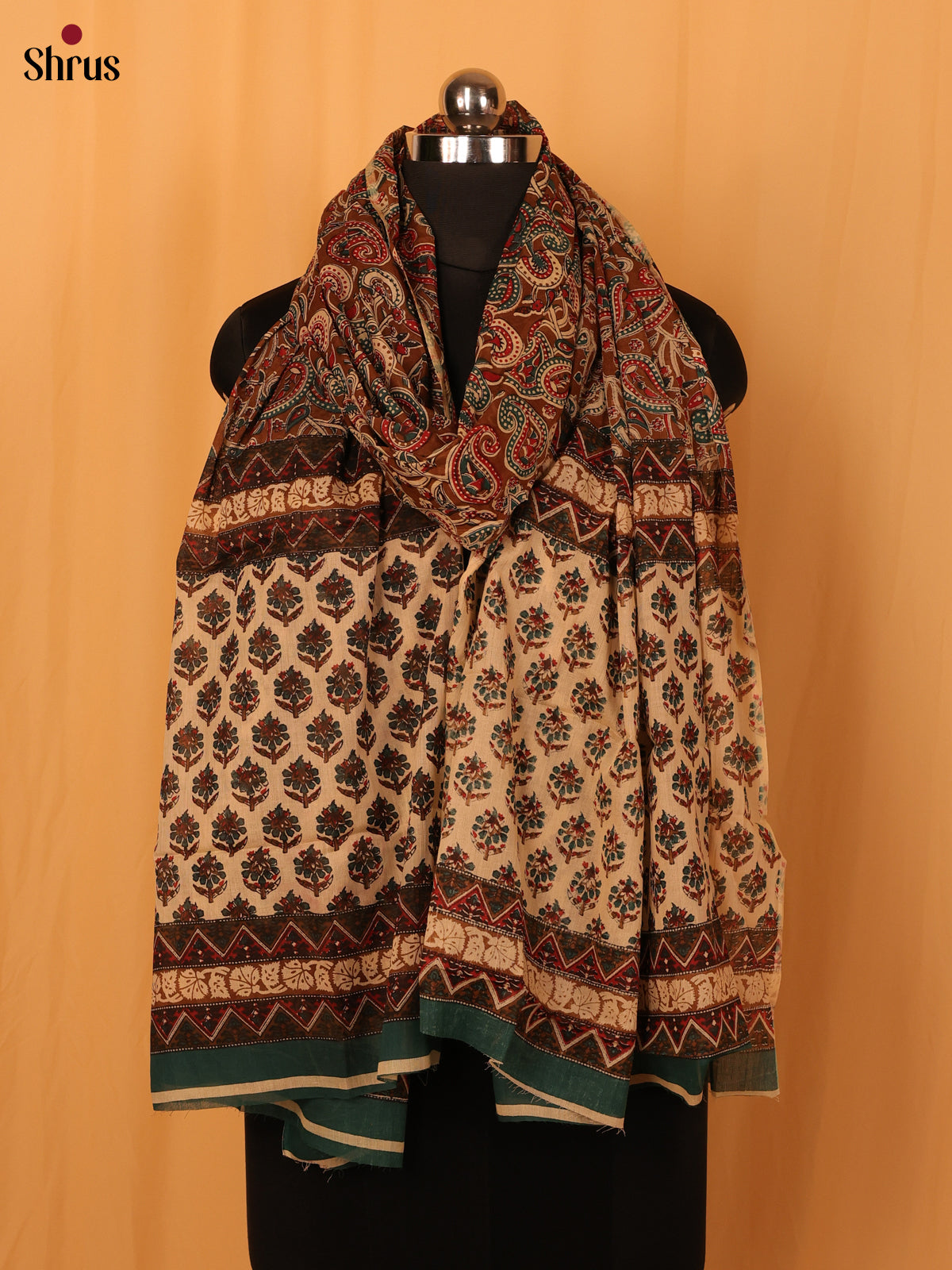 Brown Kalamkari Cotton Dupatta - MCL28135