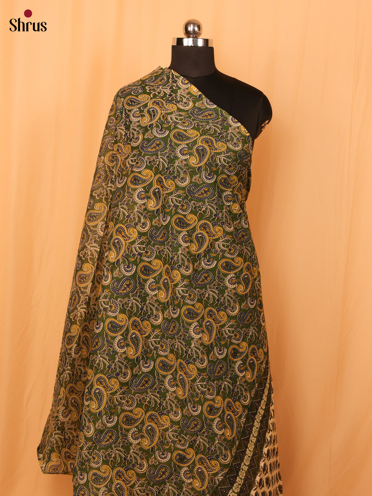 Green Kalamkari Cotton Dupatta - MCL28136