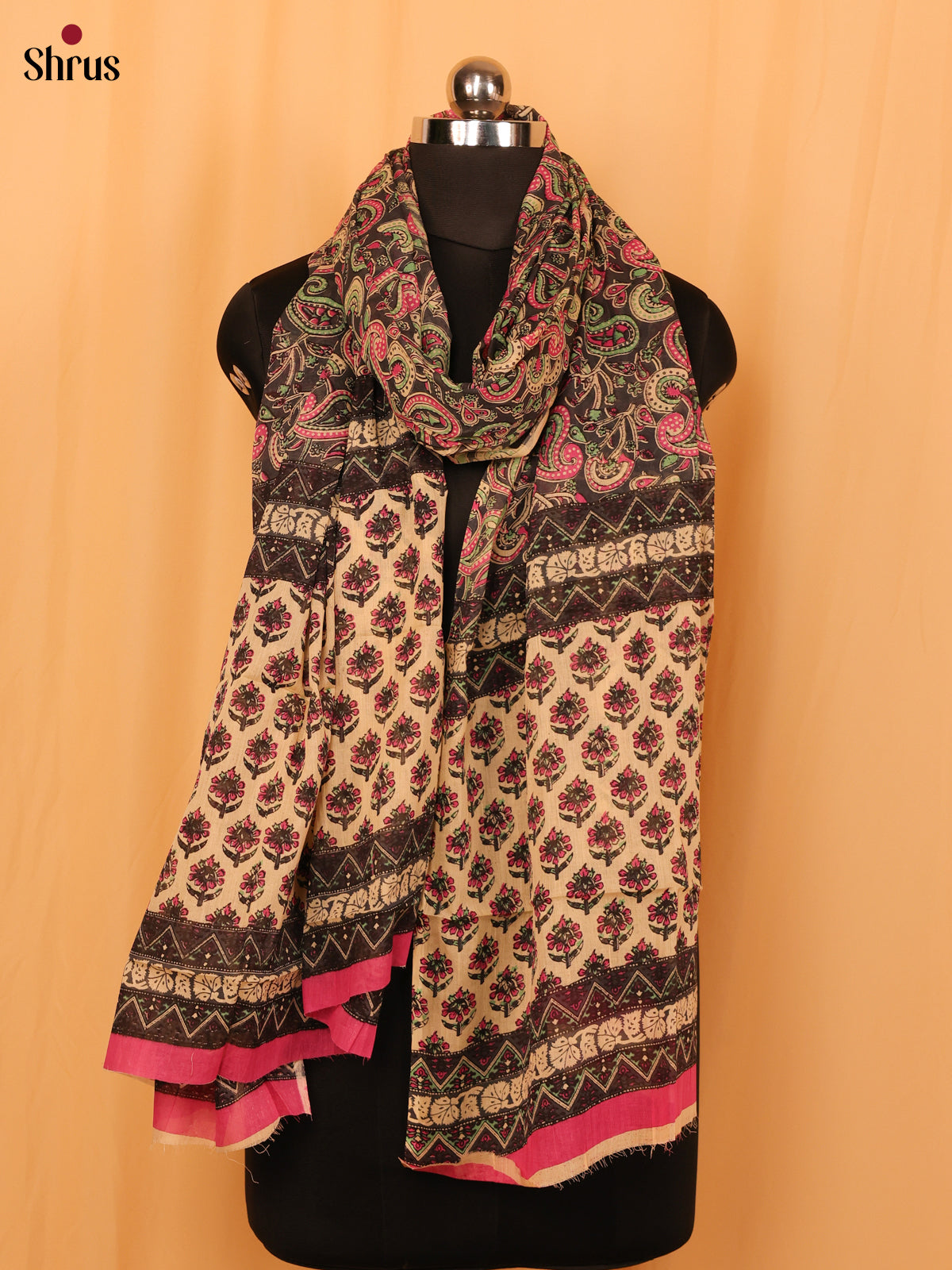Grey Kalamkari Cotton Dupatta - MCL28137