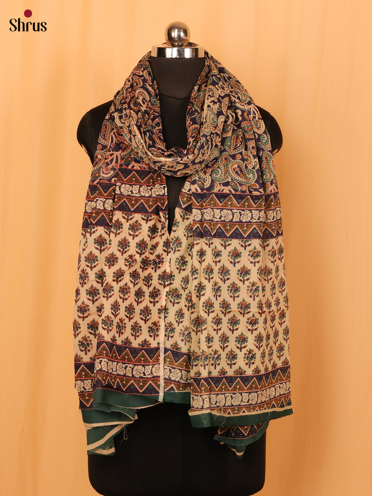 Blue Kalamkari Cotton Dupatta - MCL28138