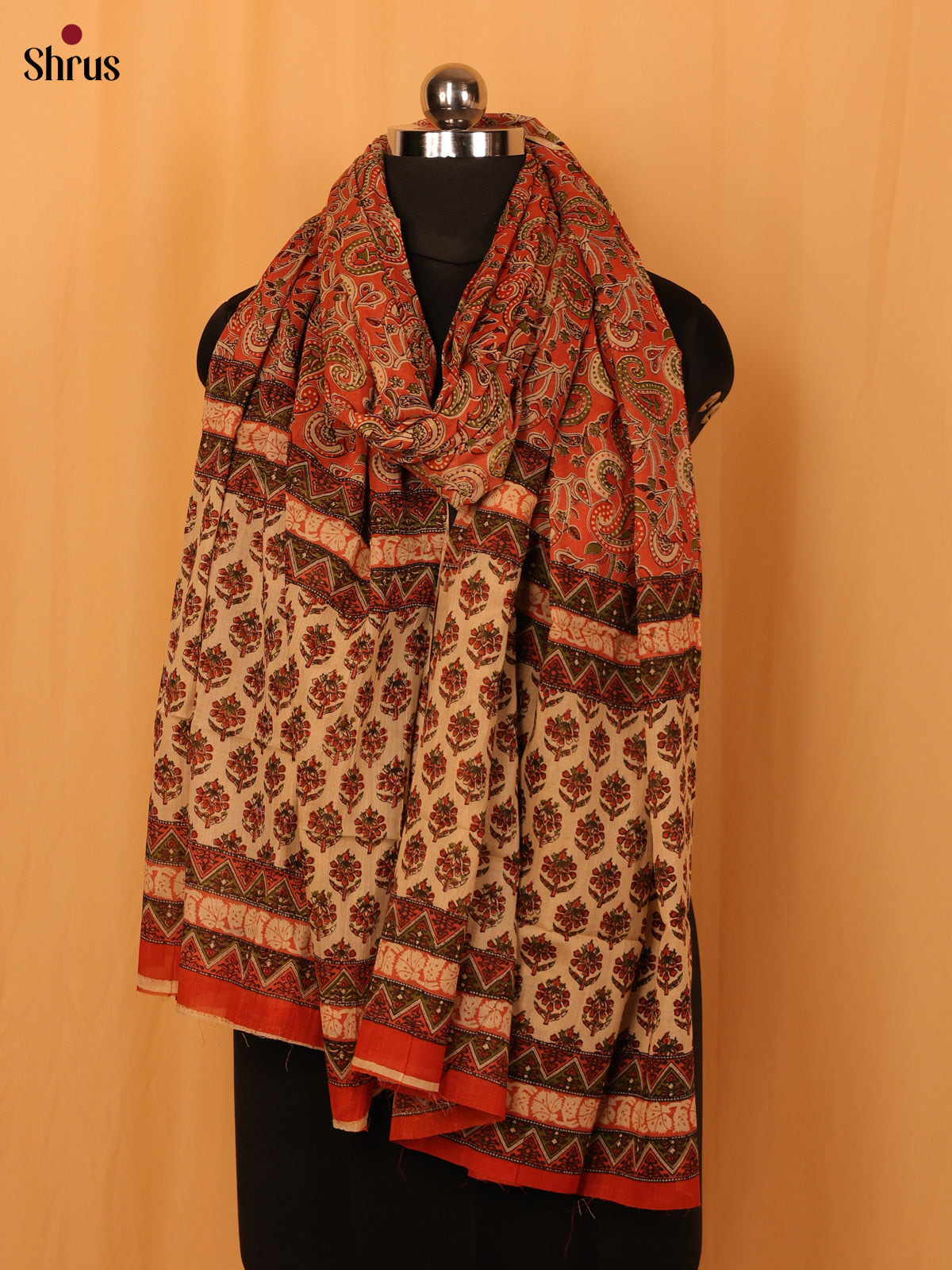 Peach Kalamkari Cotton Dupatta