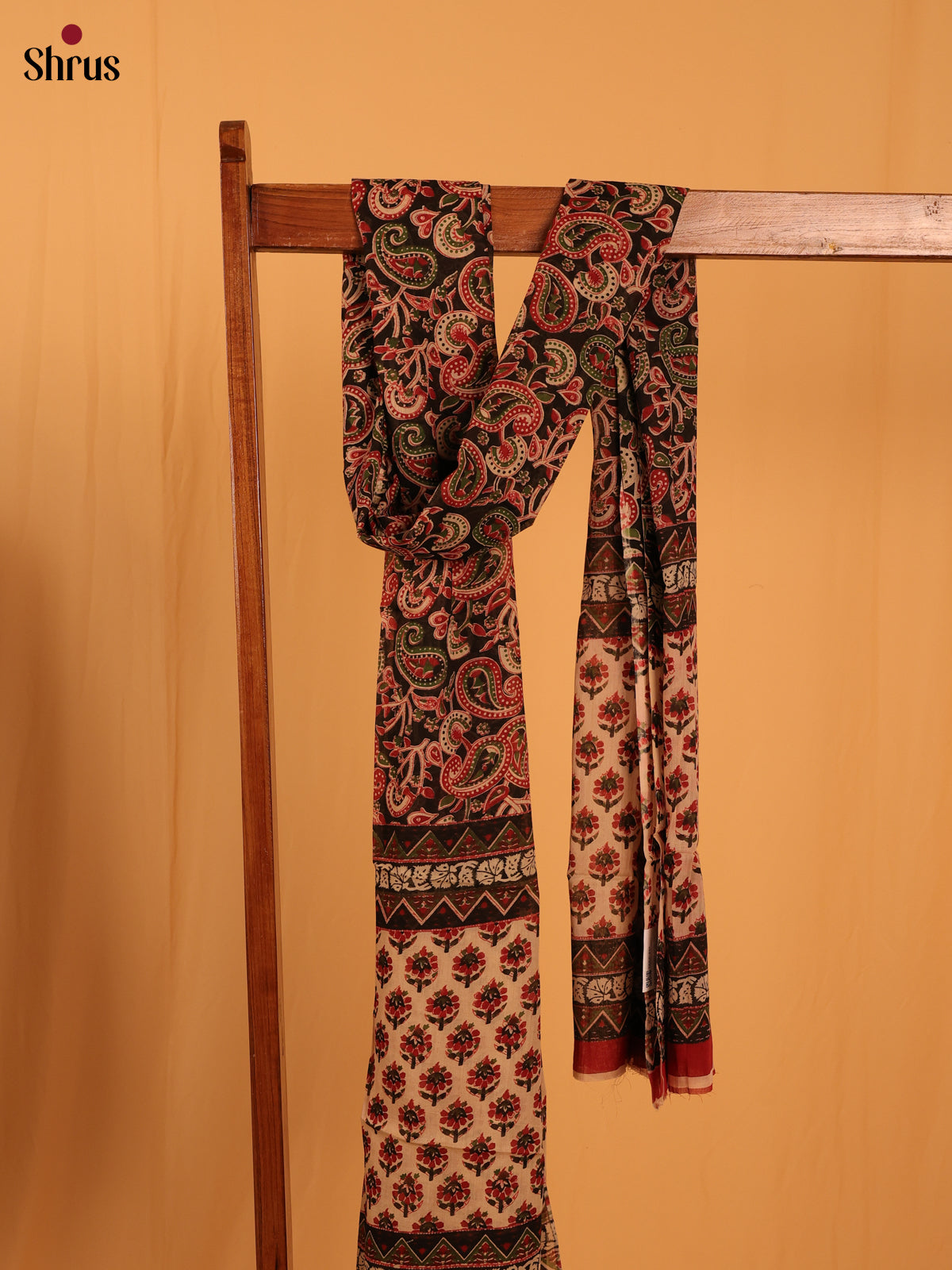Black Kalamkari Cotton Dupatta - MCL28140