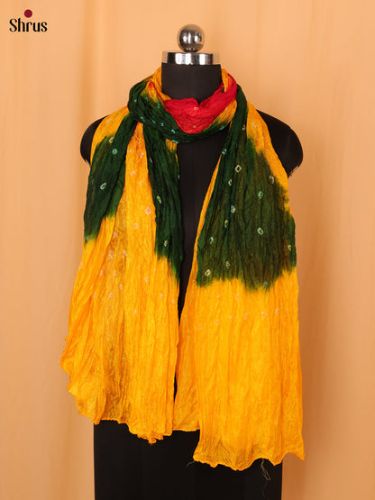 Yellow With Green  Bandhani Synthetic Dupatta