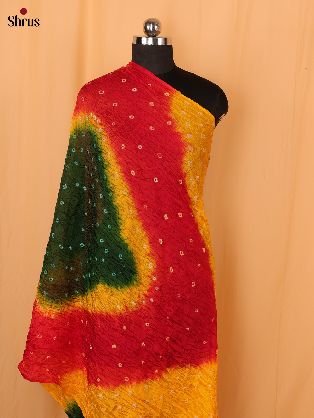 Yellow With Green  Bandhani Synthetic Dupatta