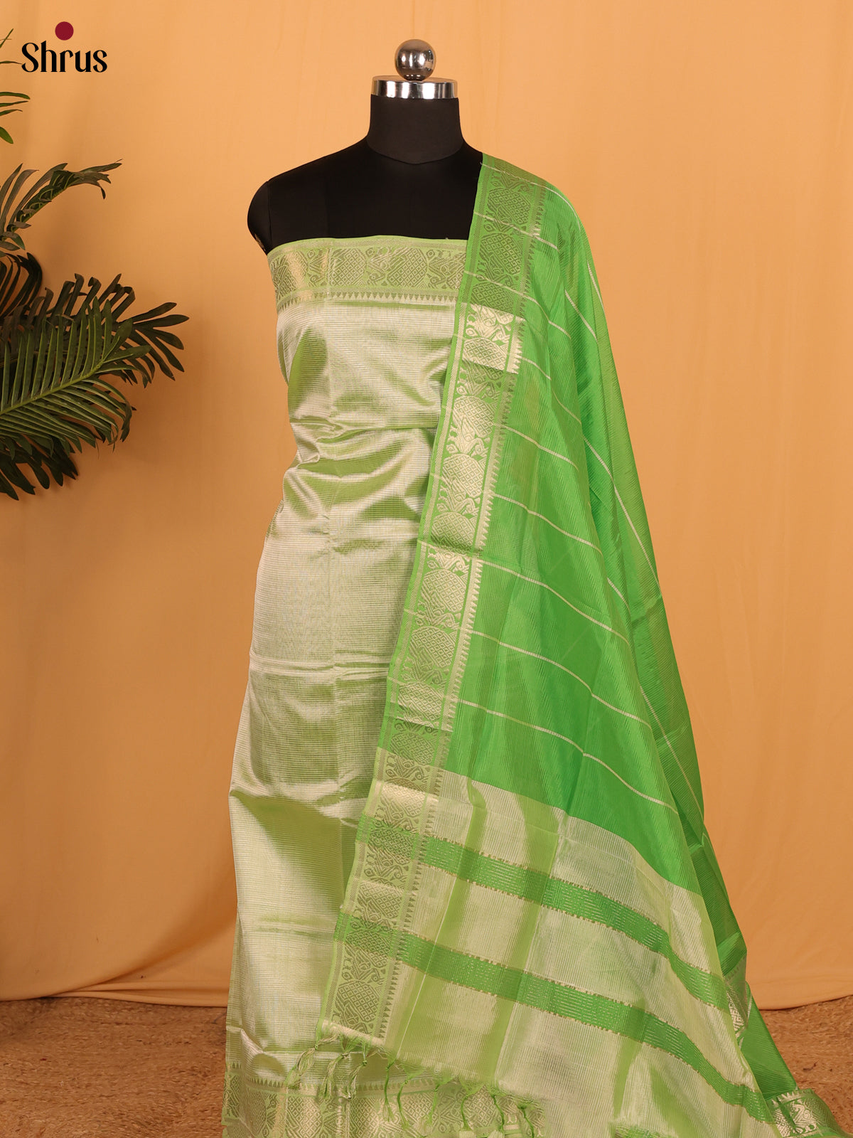 Green Mangalagiri Cotton Unstitched Top & Dupatta - MDA04001