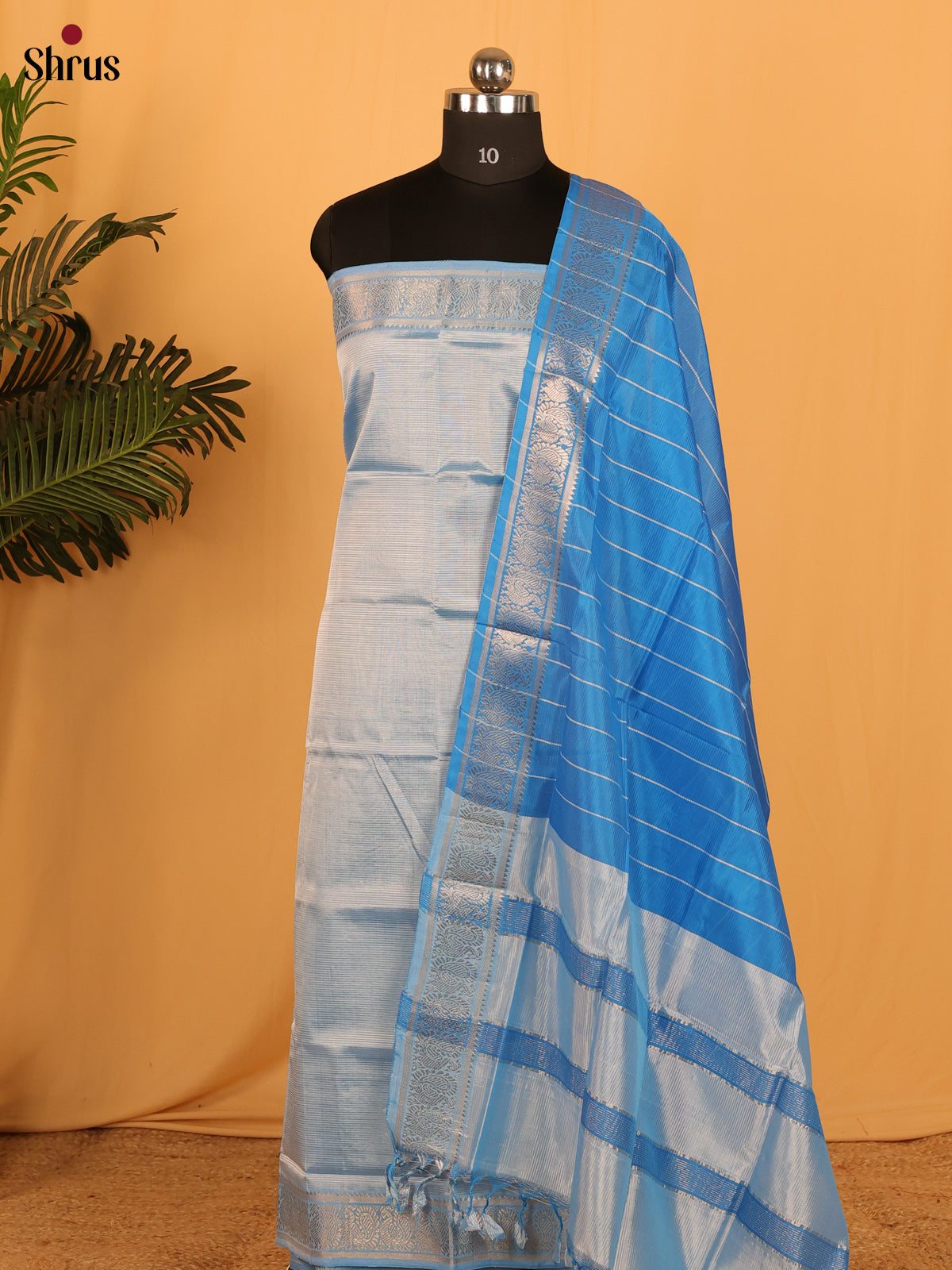 Pale Blue & Blue Managalagiri Cotton Unstitched Top & Dupatta - MDA04014