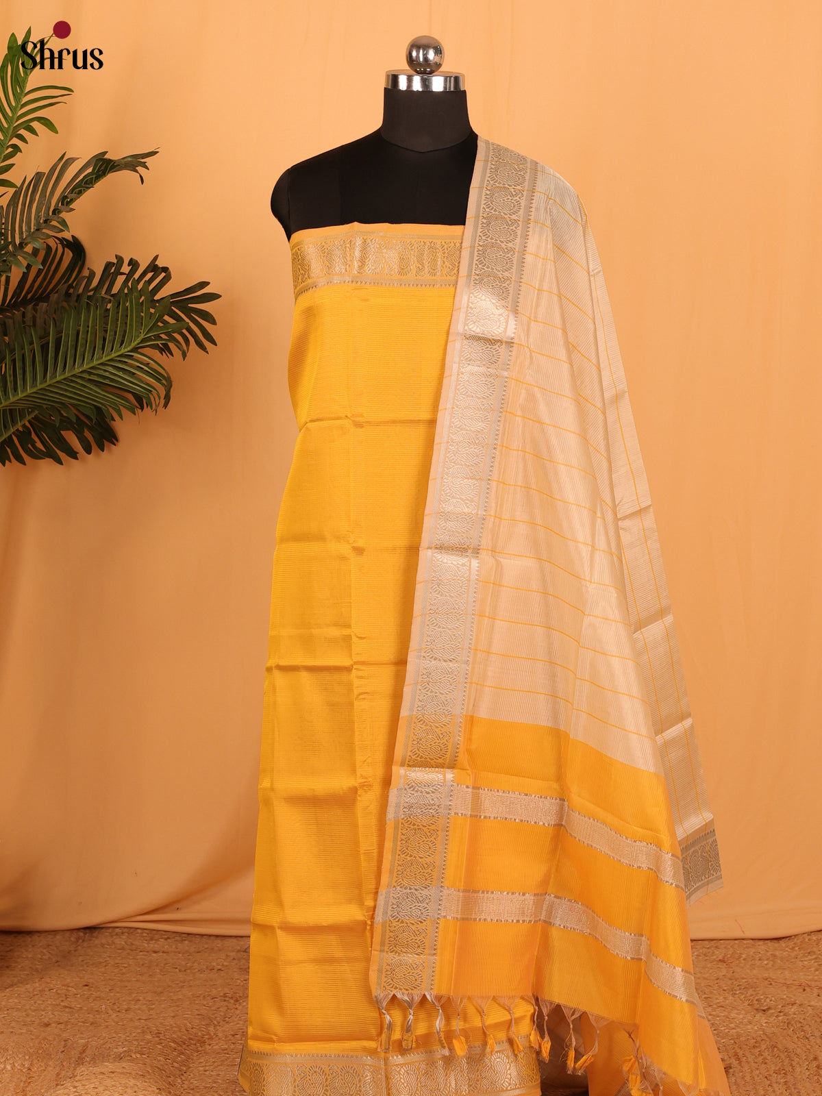 Mustard & Cream Managalagiri Cotton Unstitched Top & Dupatta - MDA04015