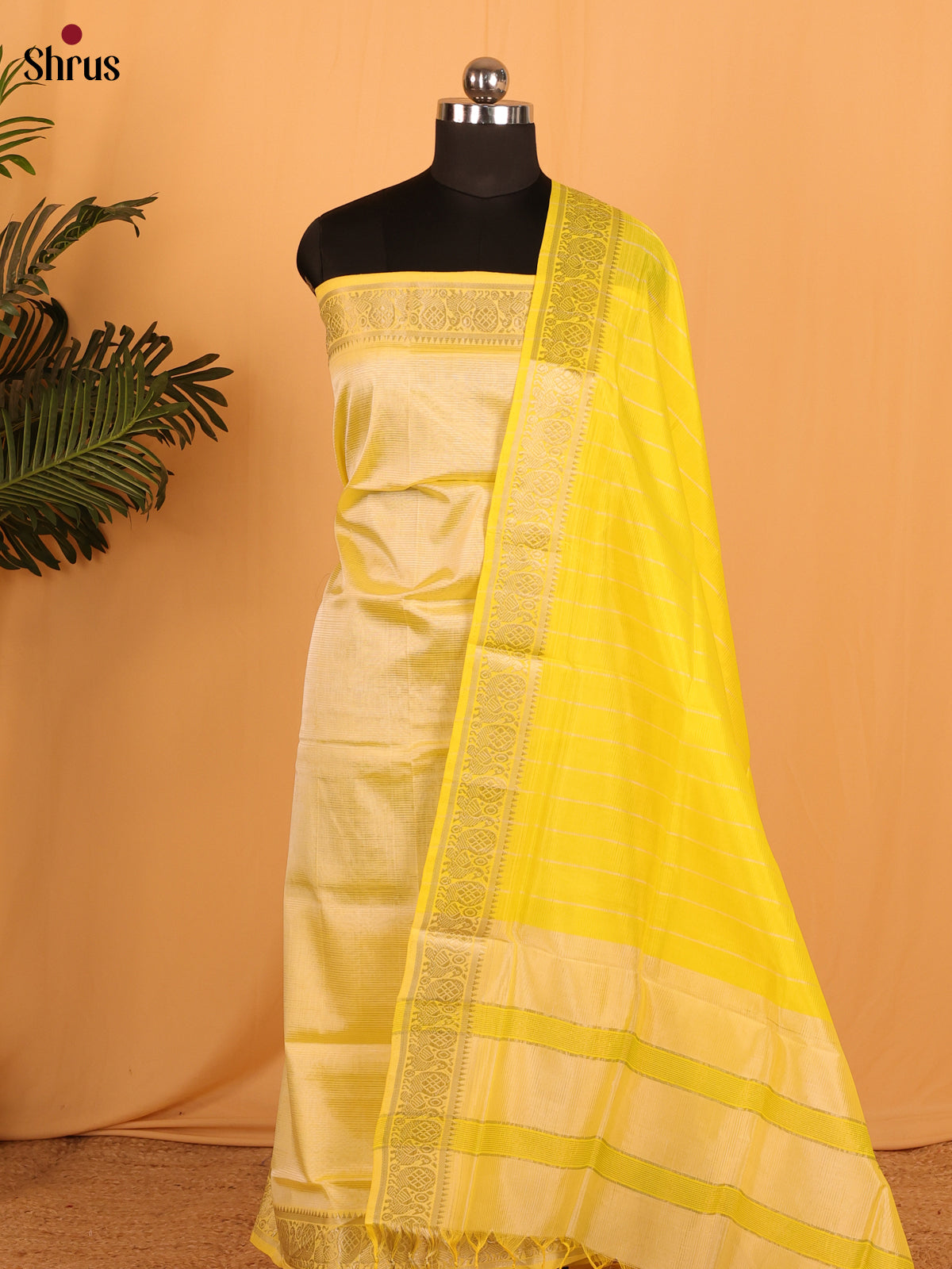 Yellow Managalagiri Cotton Unstitched Top & Dupatta - MDA04018