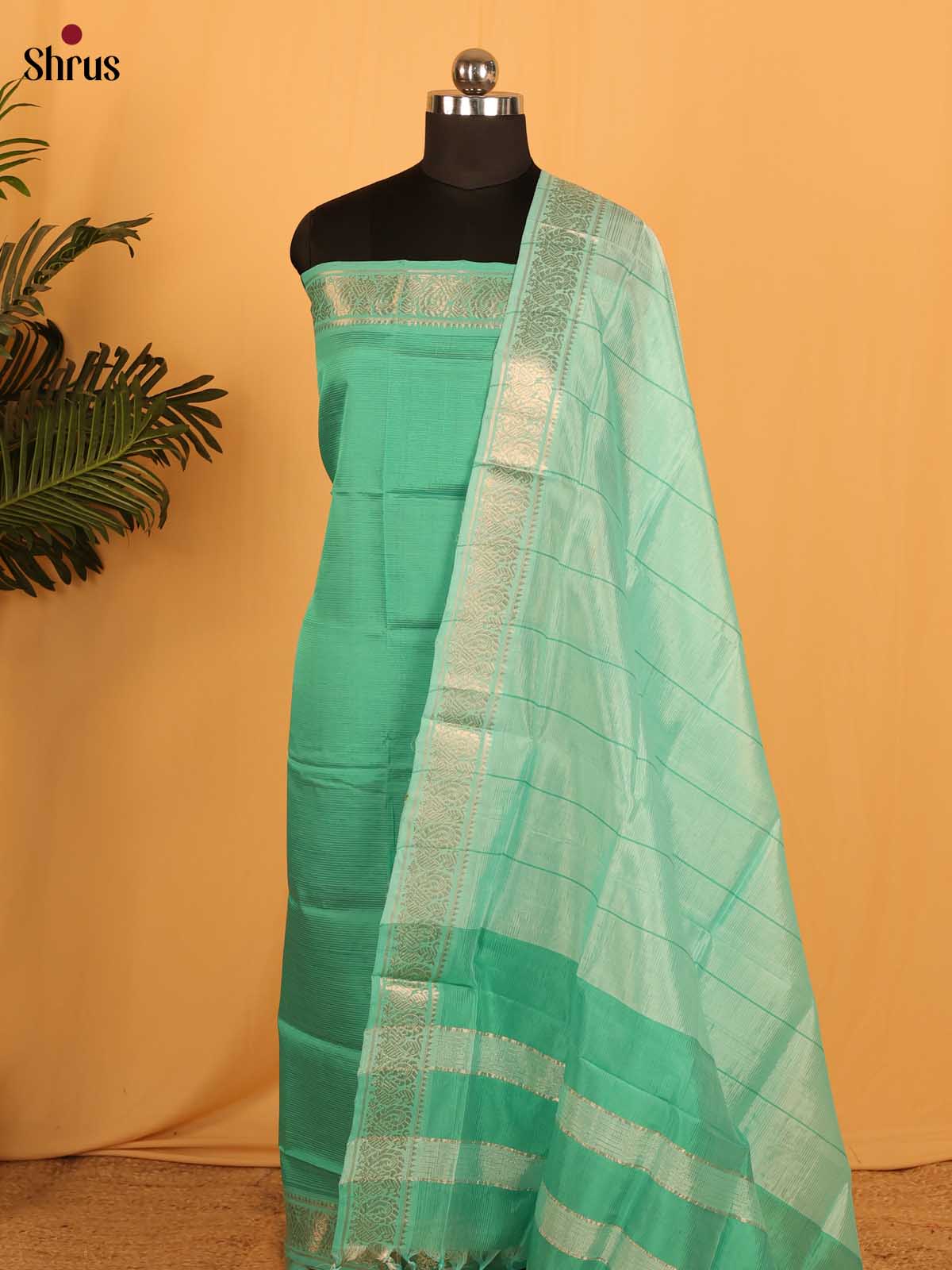 Green Managalagiri Cotton Unstitched Top & Dupatta - MDA04019