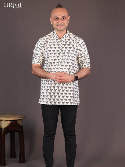 White & Grey - Readymade Men Kurta