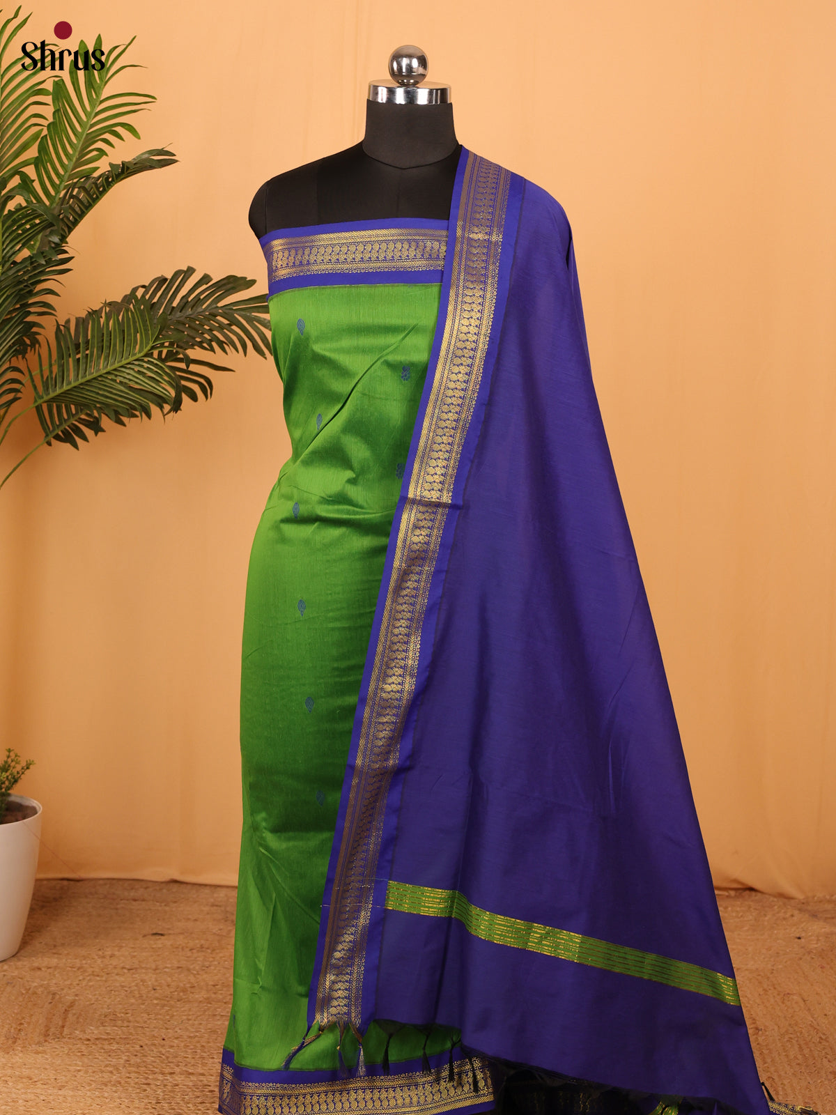 Green & Blue - Kalyani Cotton unstitched Top & Dupatta - MDA10001