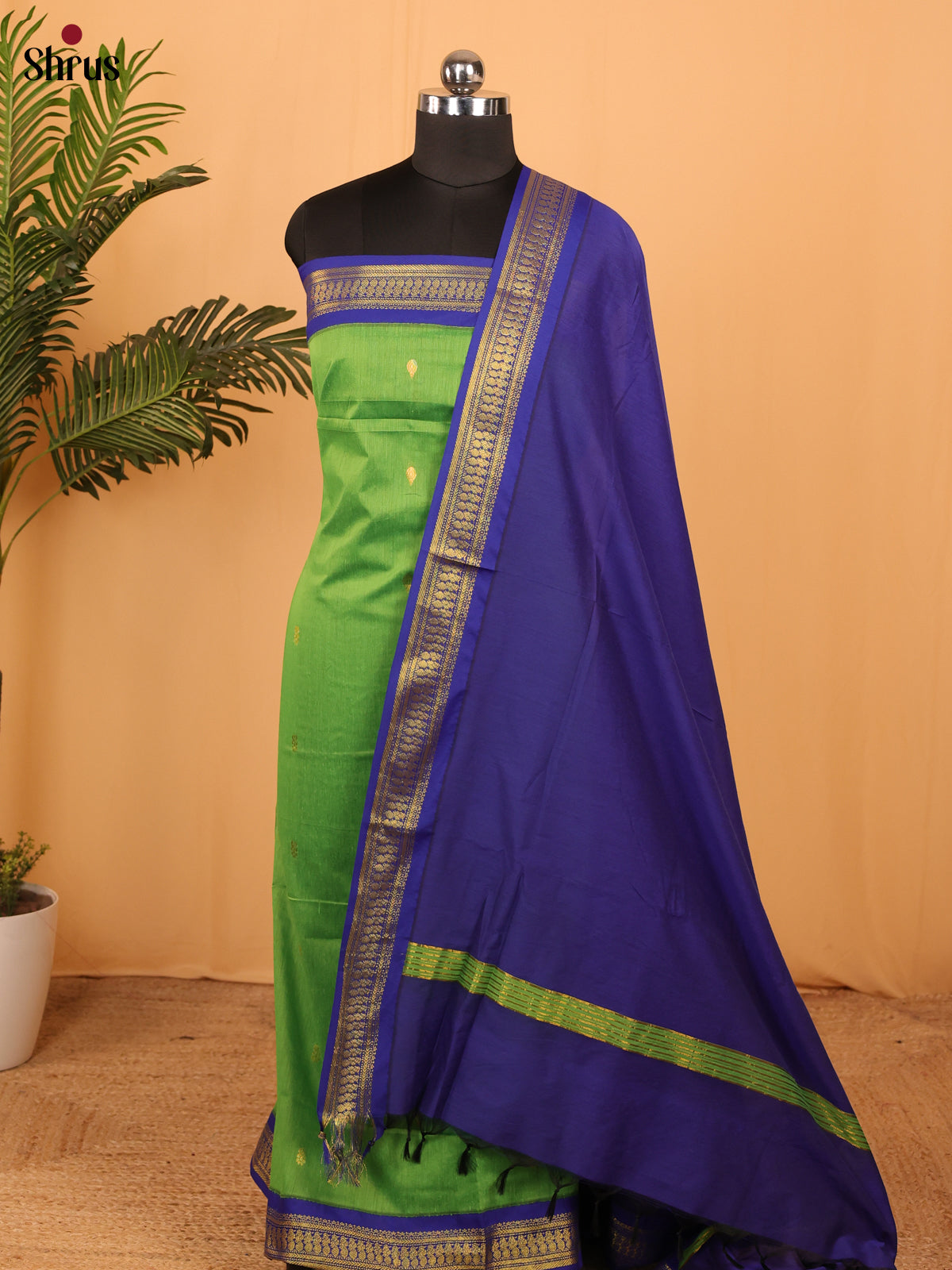 Green & Blue - Kalyani Cotton unstitched Top & Dupatta - MDA10003