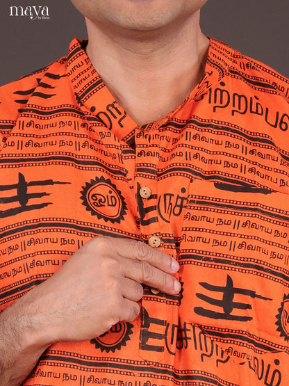 Orange Cotton Divine Printed Short Men Kurta