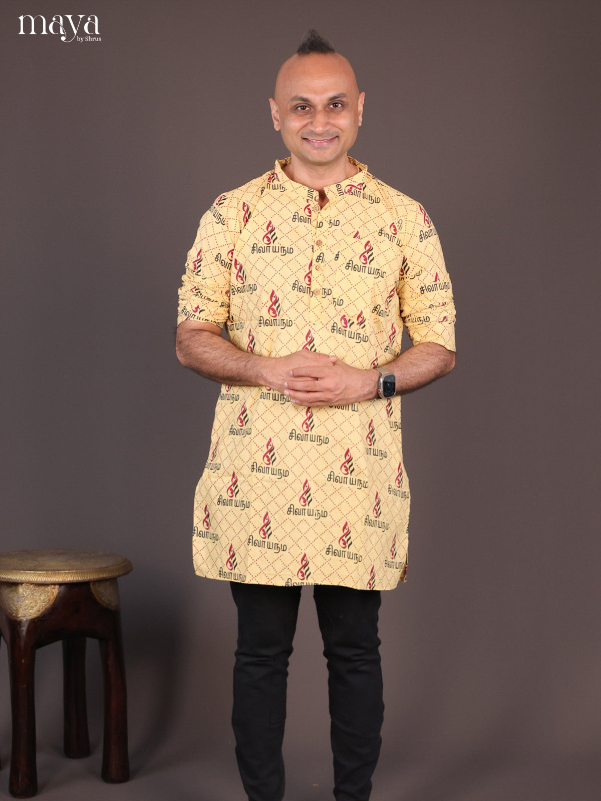 Sandal Cotton Divine Print Short Men Kurta