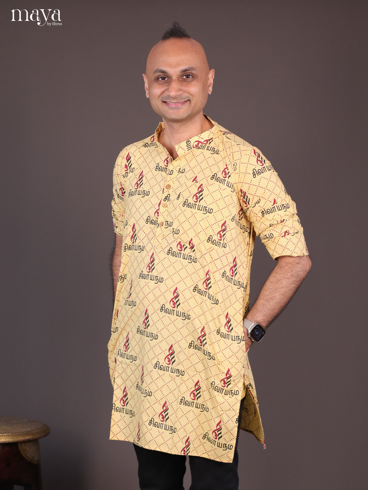 Sandal Cotton Divine Print Short Men Kurta