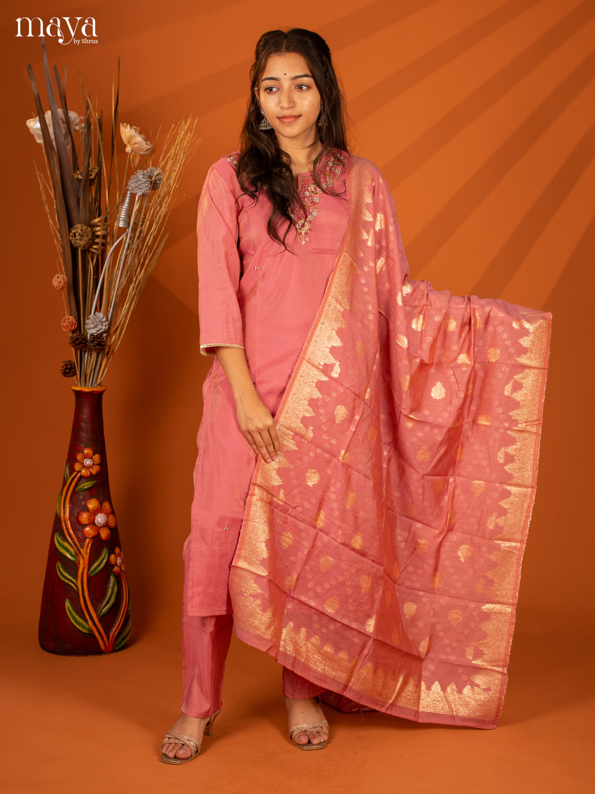 Embroidered Rayon Purple 3Pc Salwar Suit- Top, Bottom & Dupatta