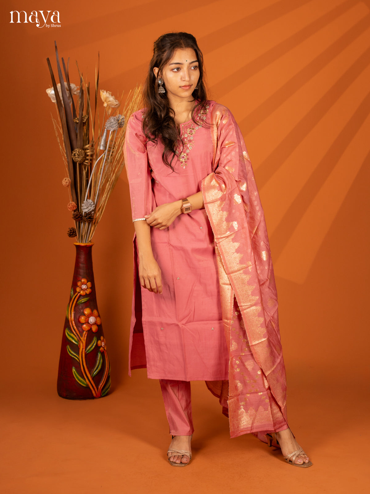 Embroidered Rayon Purple 3Pc Salwar Suit- Top, Bottom & Dupatta