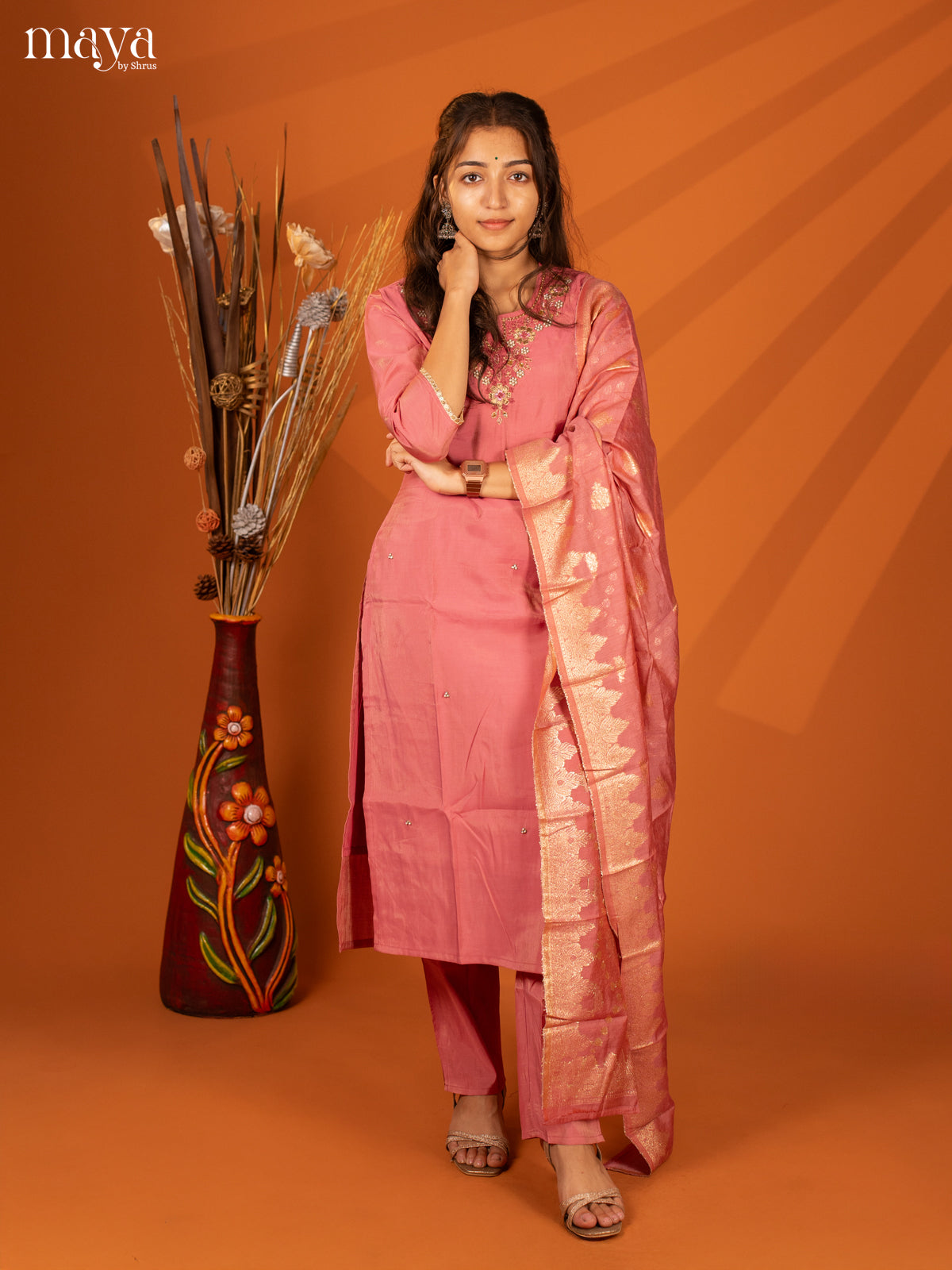 Embroidered Rayon Purple 3Pc Salwar Suit- Top, Bottom & Dupatta