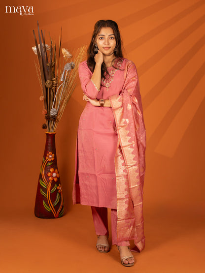 Embroidered Rayon Purple 3Pc Salwar Suit- Top, Bottom & Dupatta