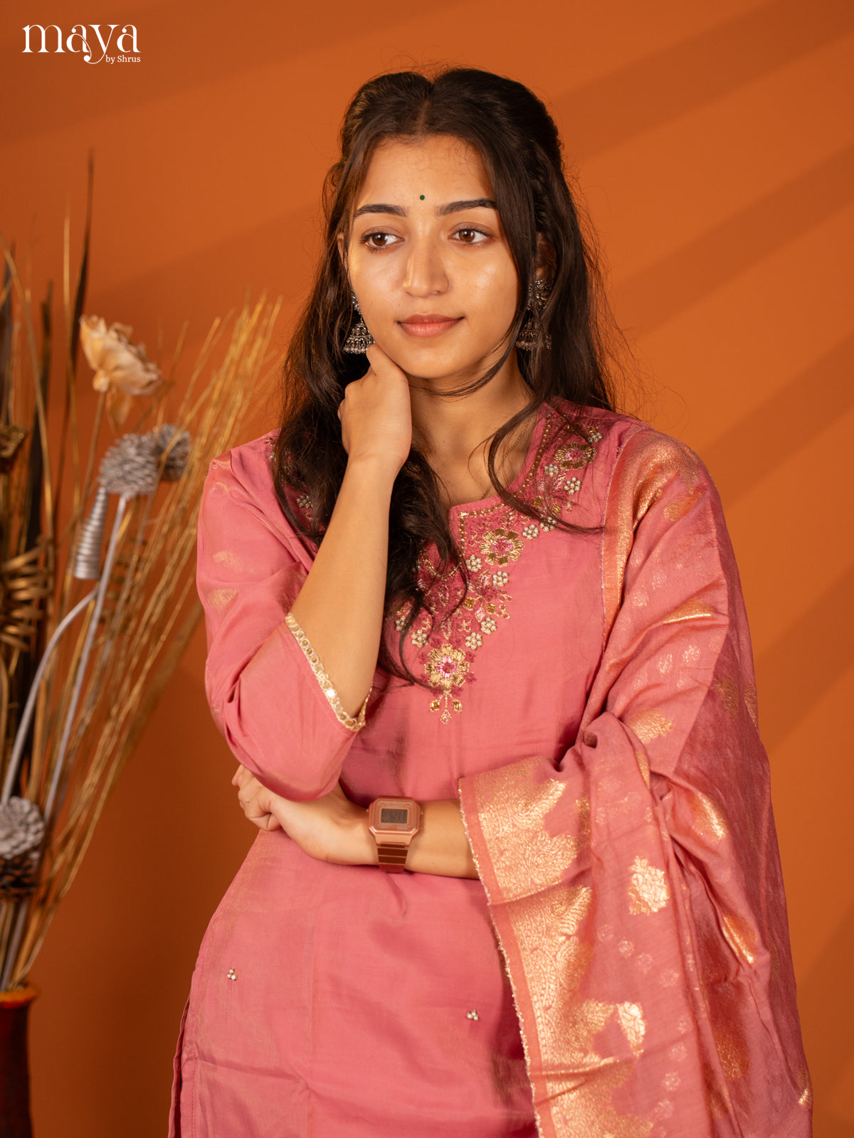 Embroidered Rayon Purple 3Pc Salwar Suit- Top, Bottom & Dupatta