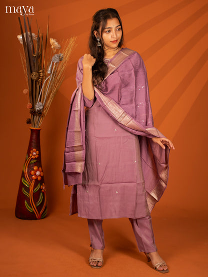 Embroidered Rayon Purple 3Pc Salwar Suit- Top, Bottom & Dupatta