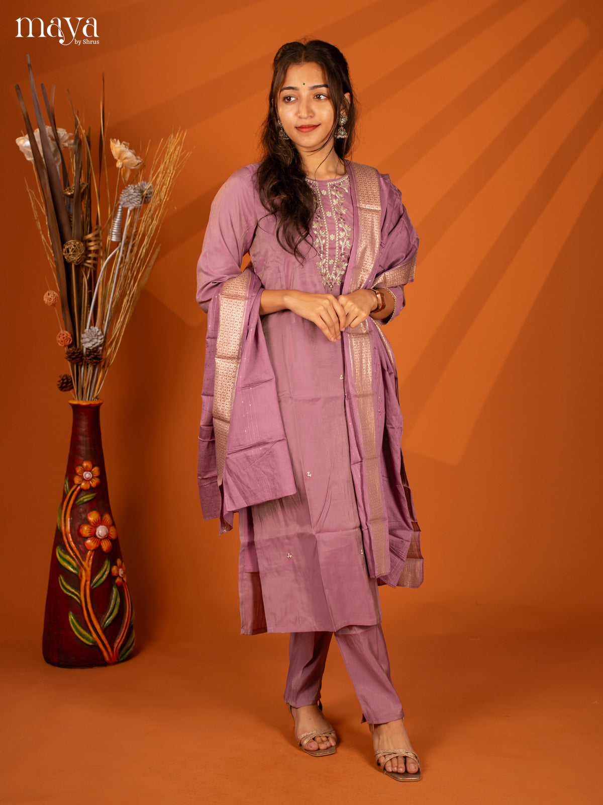 Embroidered Rayon Purple 3Pc Salwar Suit- Top, Bottom & Dupatta
