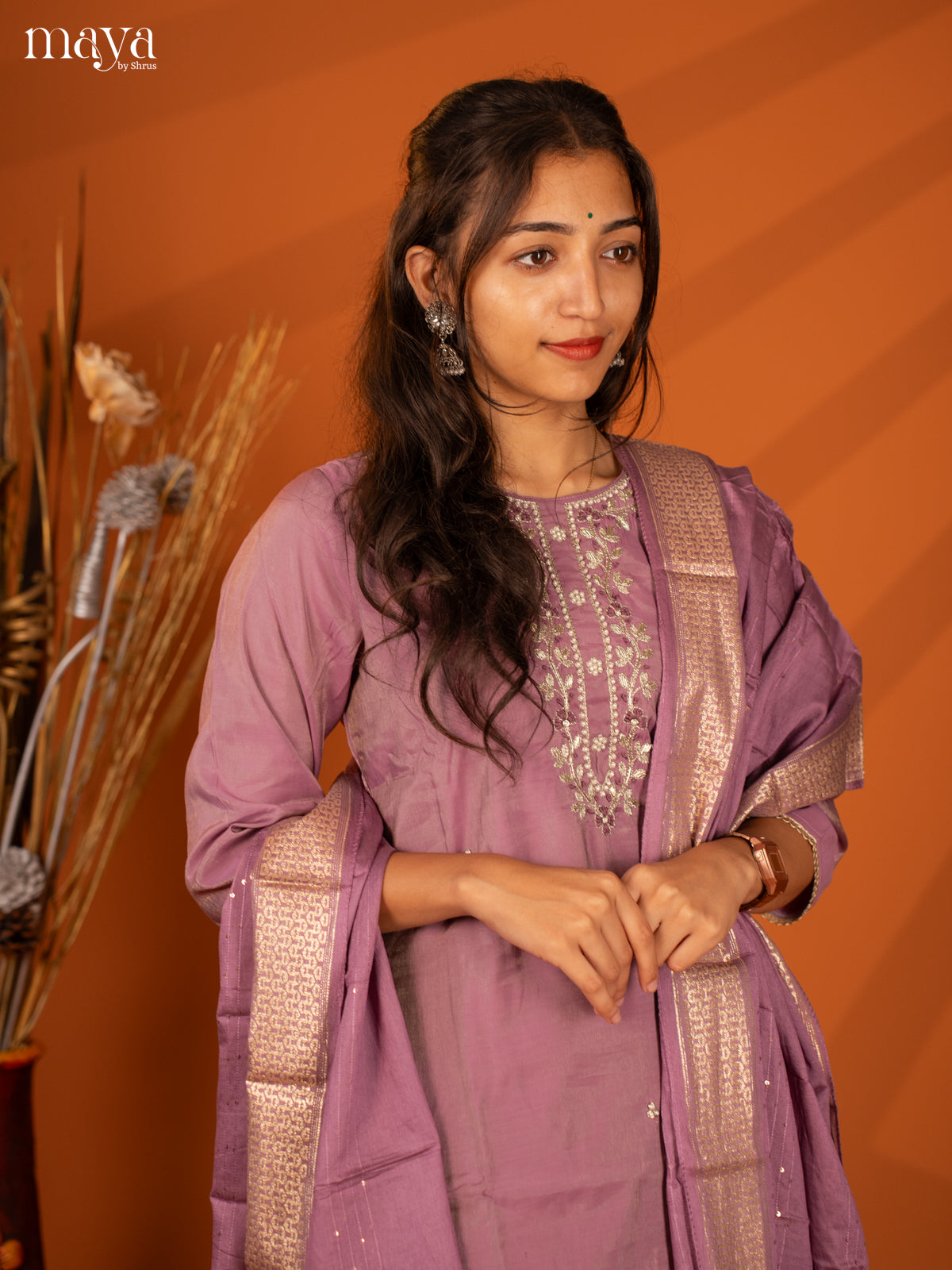 Embroidered Rayon Purple 3Pc Salwar Suit- Top, Bottom & Dupatta