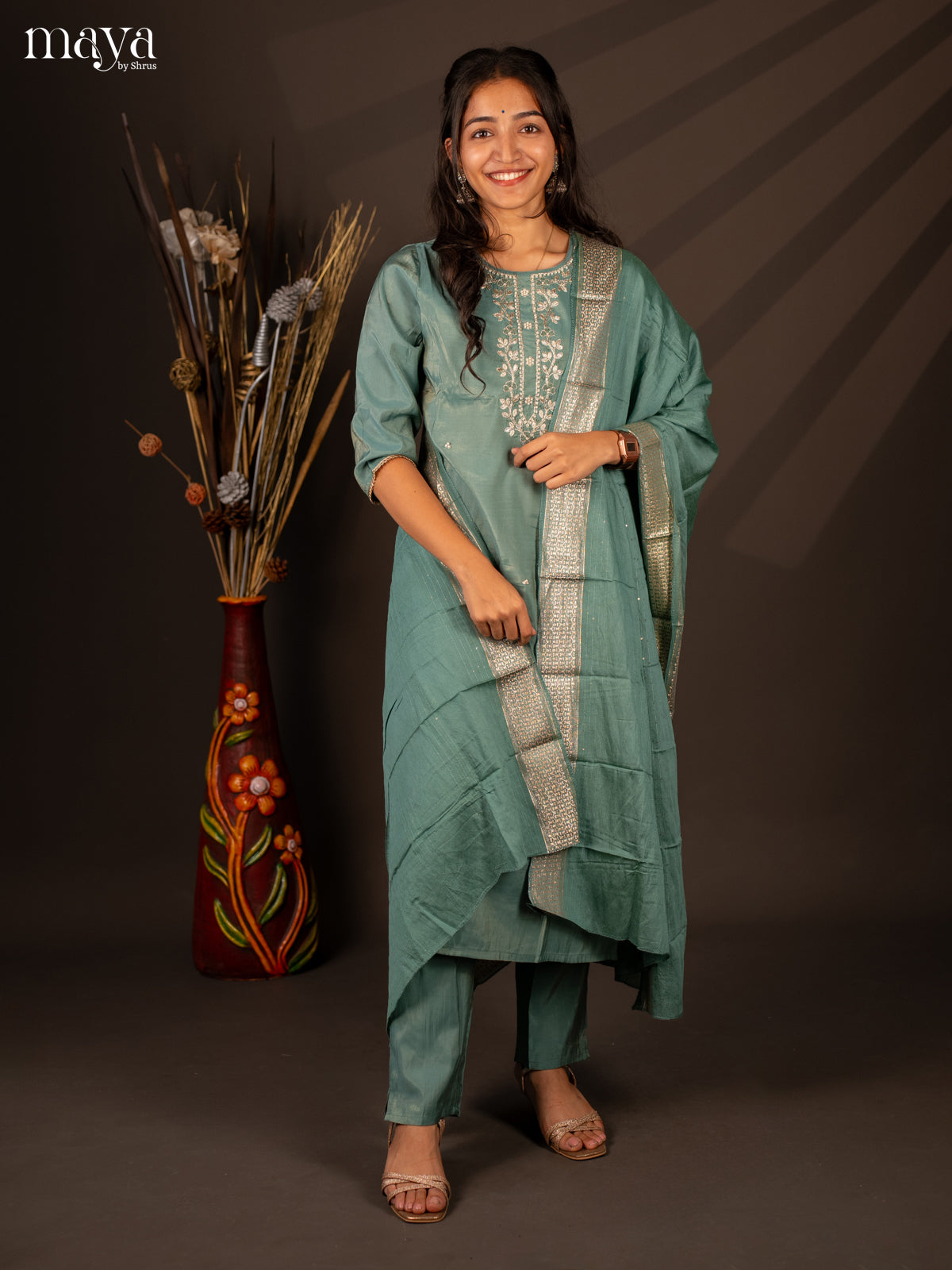 Embroidered Rayon Blue 3Pc Salwar Suit- Top, Bottom & Dupatta