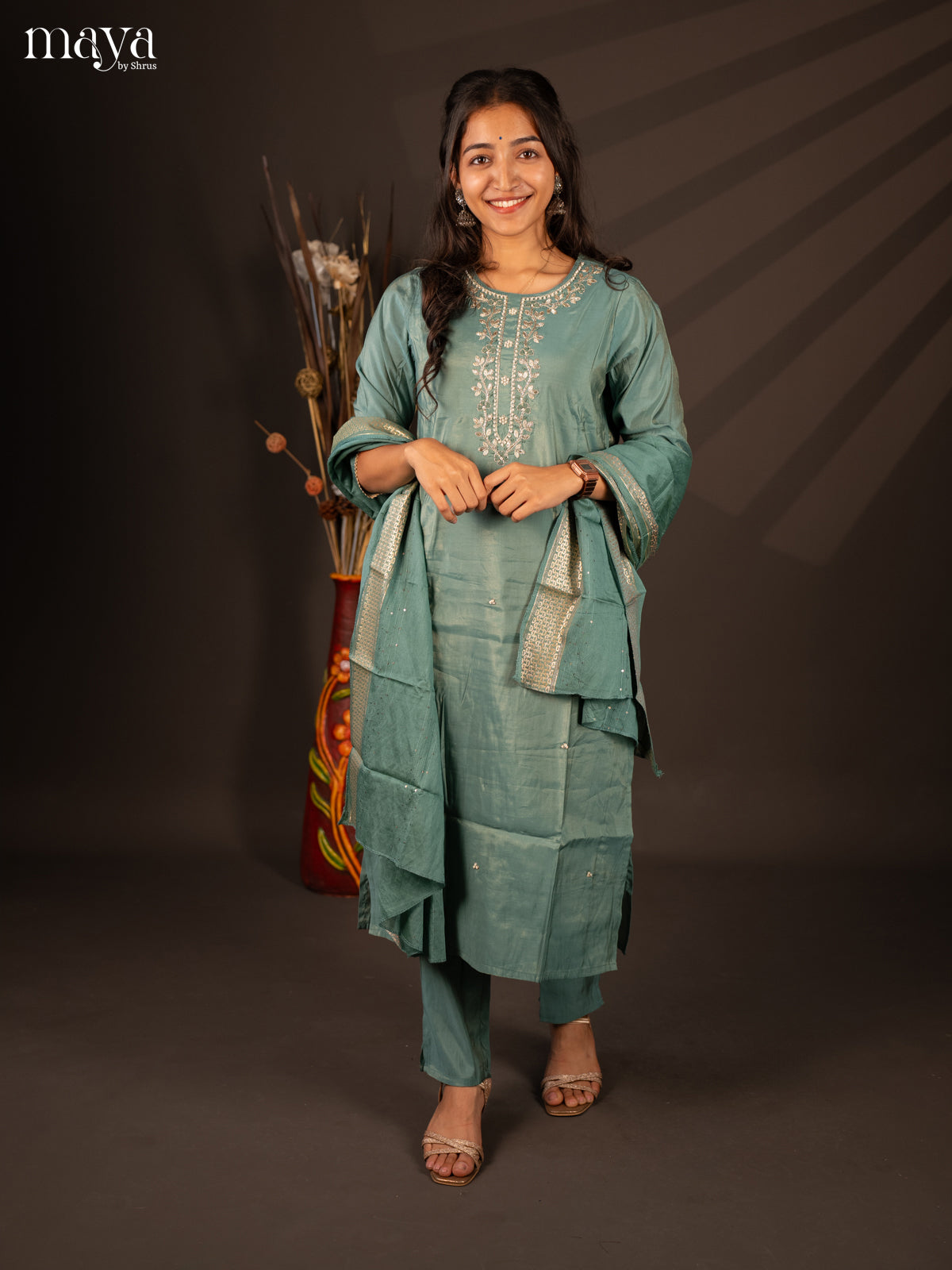 Embroidered Rayon Blue 3Pc Salwar Suit- Top, Bottom & Dupatta