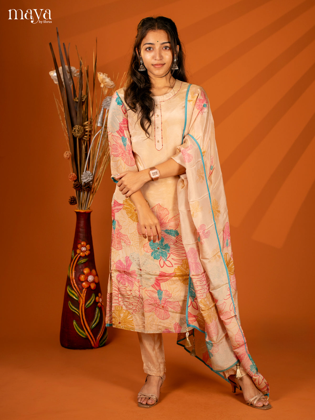 Embroidered Semi Georgette Sandal 3Pc Salwar Suit- Top, Bottom & Dupatta